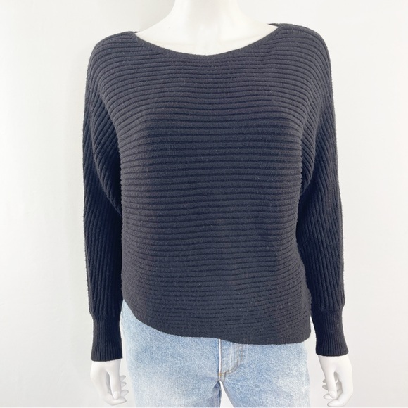Anthropologie Sweaters - Anthropologie Black Ribbed Knit Sweater Size S Long Sleeve Boat Neck Classic